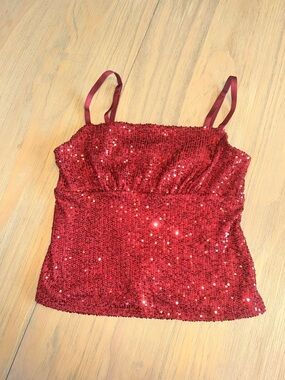 No Boundaries Red Sequin Spaghetti Strap Camisole